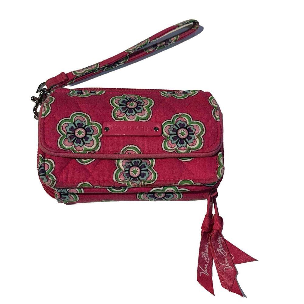 Vera Bradley Pink Floral‎ Wristlet Wallet Large Capacity 8 Cards Coin Purse